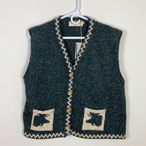 NWT Sage Creek Womens Large Knit Button Up Vintage Retro Vest Moose Outdoors 90s